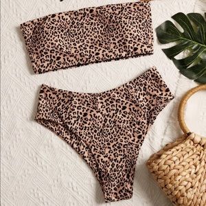 NEW Bandeau High Waisted Ribbed Bikini Swimsuit